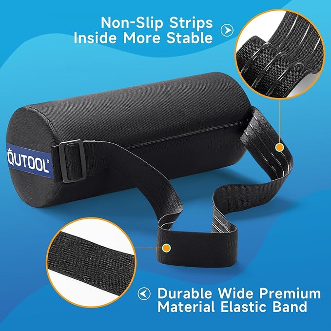 QUTOOL Lumbar Roll, Lumbar Support Pillow for Office Chair with Non-Slip Wider Strap, Back Pain Relief & Posture Improvement, Washable Cover, Office Desk & Car Accessories, Black, Firm