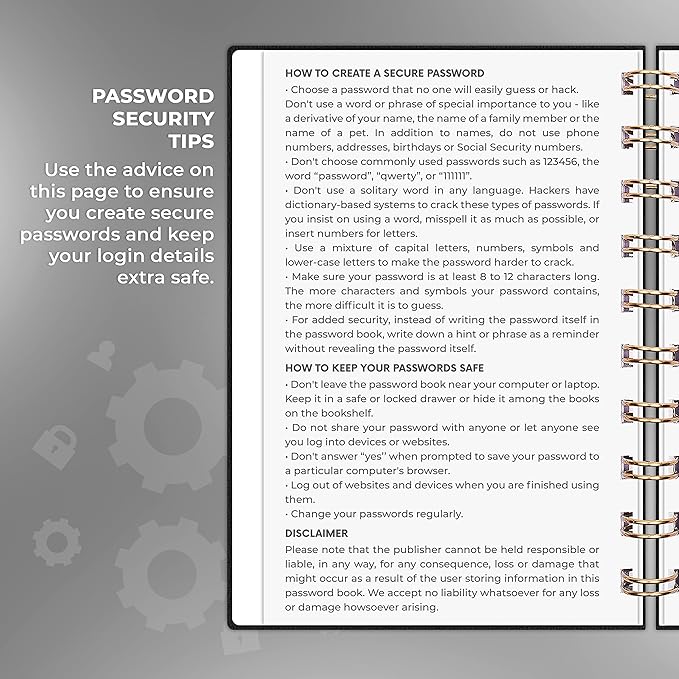 Clever Fox Password Book Spiral – Mini Internet Address & Password Organizer with Laminated Alphabetical Tabs – Small Password Keeper Journal – Hardcover, Pocket Size, 4.7x5.7” (Black)