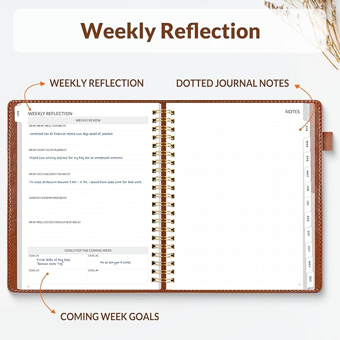 SUNEE 2026 Planner 8.5" x 11" – Dated Productivity Planner for Time Management - Daily,Weekly & Monthly Planner to Achieve Goals - Planner 2026 dated from January 2026 – December 2026,Brown