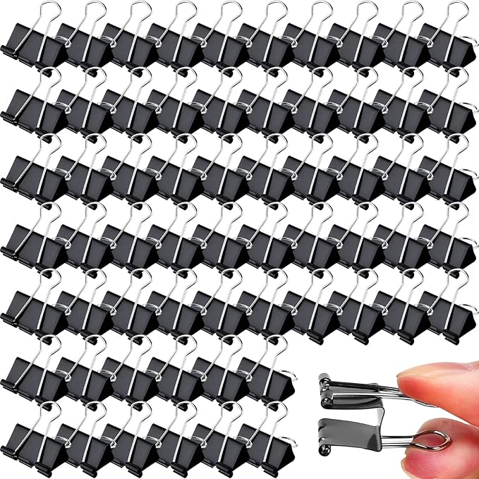300 Pcs Medium Binder Clips Bulk 1.25 Inch Heavy Duty Paper Clamps Black Metal Binding Med Clips Office Supplies for Teachers Business