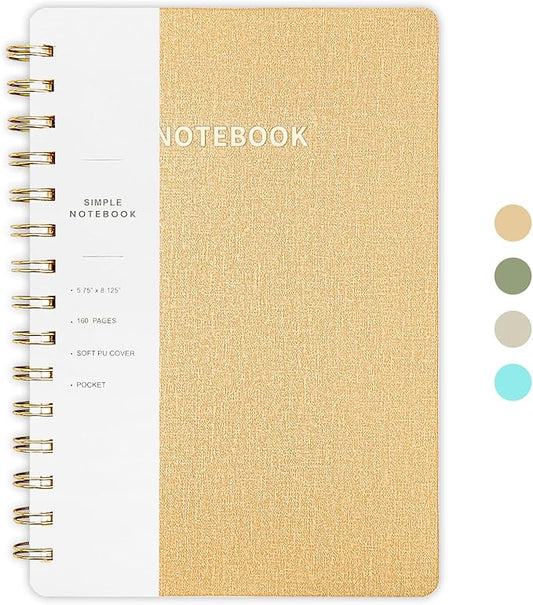 Spiral Notebook-5.75" x 8.125" College Ruled Journal with Inner Pockets and 160 Pages,PU Leather Cover Business Journal, Twin-Wire Binding Notebook Perfect for Office & Home School Supplies Khaki