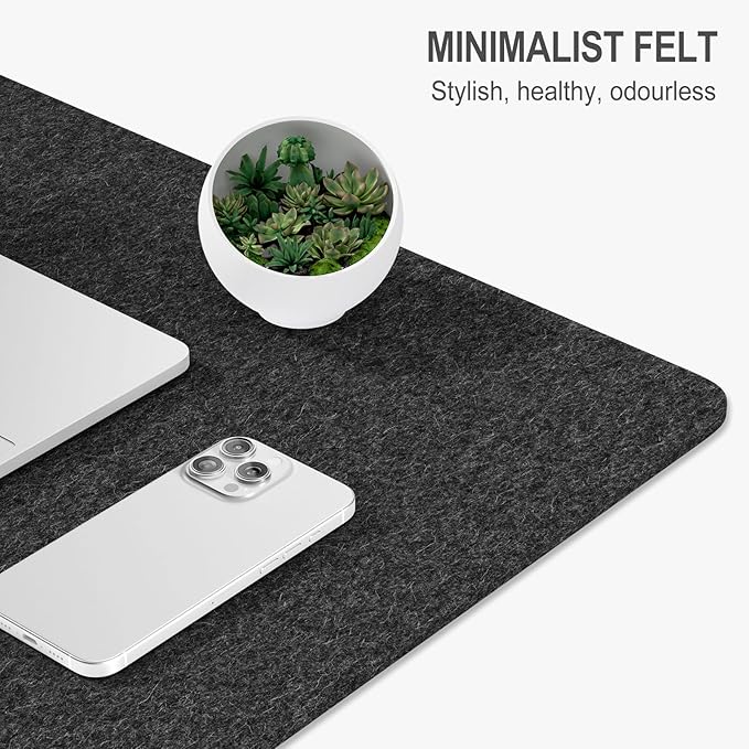 Auhoahsil Felt Desk Mat, Minimalist Large Mouse Pad XXL 35.5 x 15.7 in, Desk Matt for Desktop, Keyboard, Laptop, Computer, Office, Work from Home, Gaming, Dark Gray