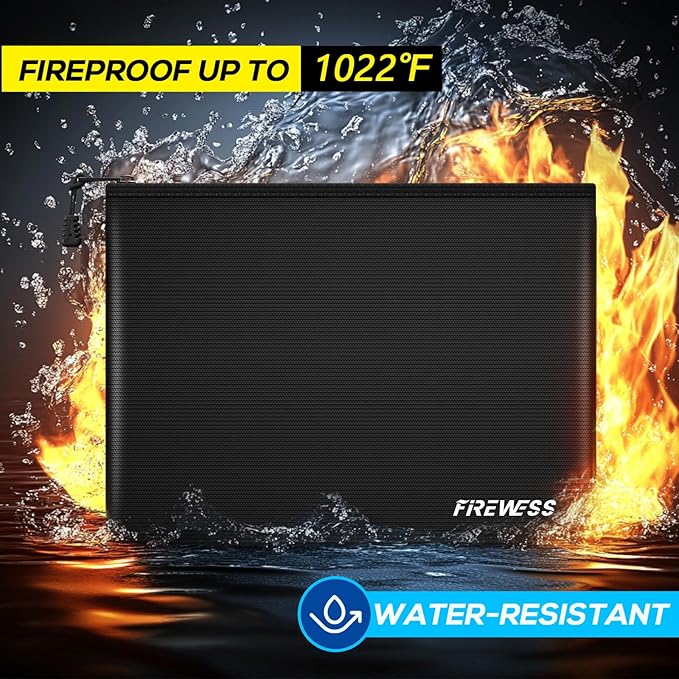 Fireproof Document Bag -2 Pack 13.4"x10" and 11"x6" Non-itchy Fireproof Money Bag, Waterproof Zipper holder for Valuables, Fire & Water Resistant Safe Pouch for File,Cash,Passport,Keys