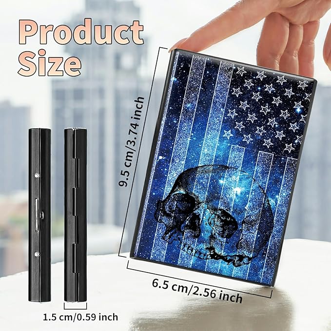 BWEGRHE Slim Credit Card Holder, Blue Skull Flag RFID Blocking Metal Wallet for Men & Women, Aluminum Minimalist Hard Case Pocket-Sized Business Cards Organizer (Fits Up to 10 Cards)