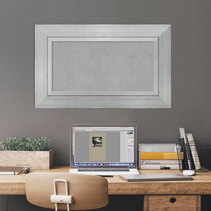 Amanti Art Silver Framed Magnetic Board 19x31 Small Vision Board for use with Magnets, 100% Metal Sheet to Display Items as Office Decor or for Home Organization in mudroom, Kitchen or Kids Room
