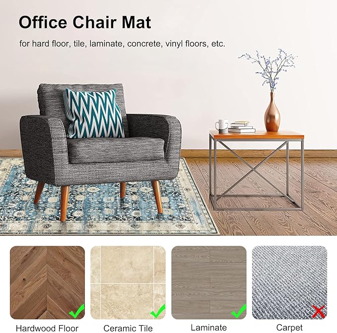 Anidaroel Home Office Chair Rug for Hardwood Floor, 36"x48" Rolling Chair Protector, Computer Gaming Rug, Low Pile Carpet Floor Mat