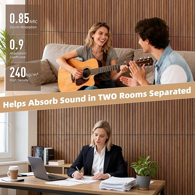 TO-TH Wood-Look Acoustic Wall Panels, 10 Pack 47.2” x 23.6” Sound Panels, Decorative Wood Panels for Wall Sound Dampening Panels for Home, Office, Basement, Cherry with Mitered Edges