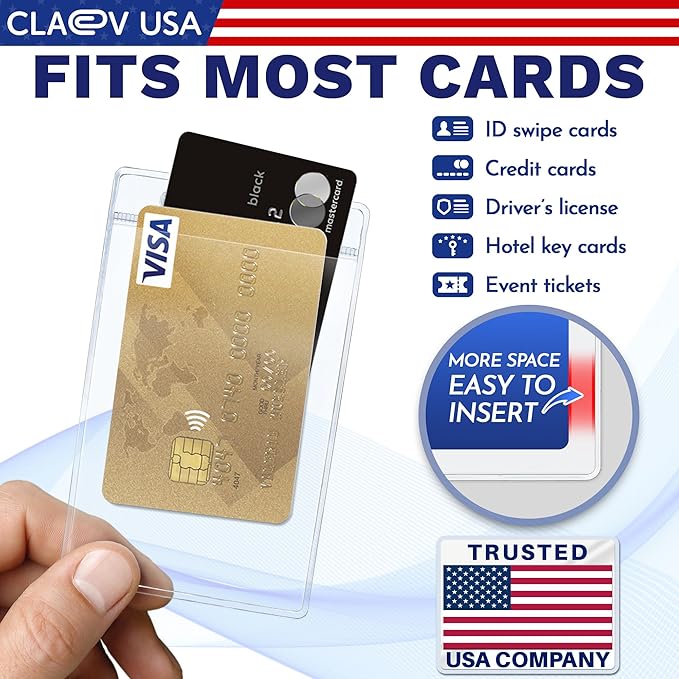 Claev Vertical Large (L) Flexible and Tear Resistant ID Badge Holders (Clear, 3x4 Inch, 100 Pack), Clear Easy Open Plastic Name Card Holders for Conferences, Conventions, Offices & Schools