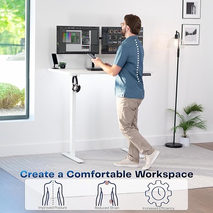 VIVO Electric 48 x 30 in Standing Desk, Memory Height Adjustment, 1B Series, Holds 220 lbs, One-Piece White Top, White Frame, DESK-KIT-1W5W