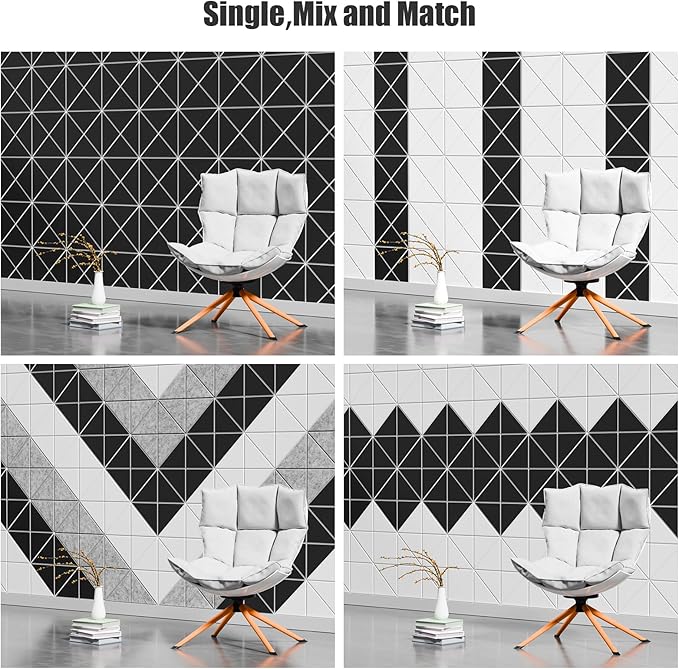 Sonicism 20 Pack X-Lined Acoustic Panels with Self-adhesive, 12"X12"X 0.4" Sound Proof Foam Panels, High Density Decorative Sound panels, Soundproof Wall Panels for Home Office (WhiteBase+BlackFace)