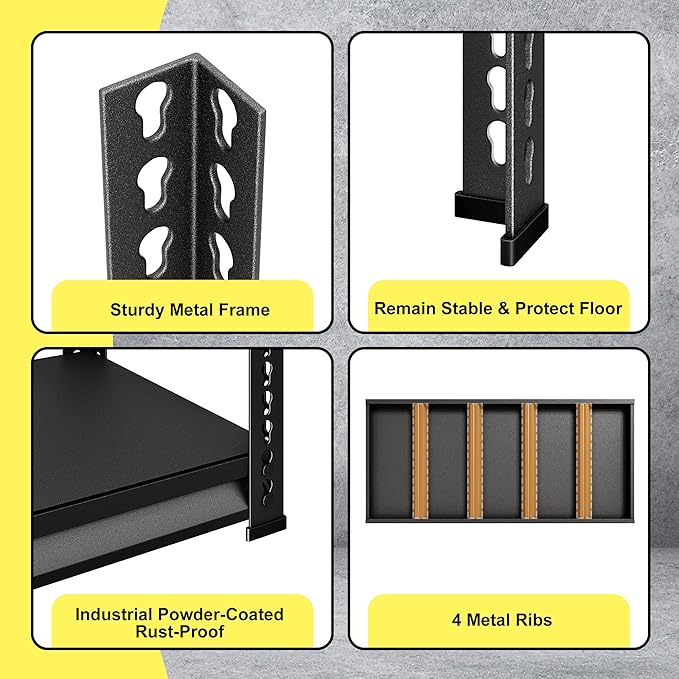 SDXYSTCE 48" W Garage Storage Shelves Heavy Duty, 3000LBS Loads Adjustable Garage Shelving, 5-Tier Metal Shelving Units and Storage Racks, Industrial Utility Shelf,48" Wx24 Dx78 H, Black