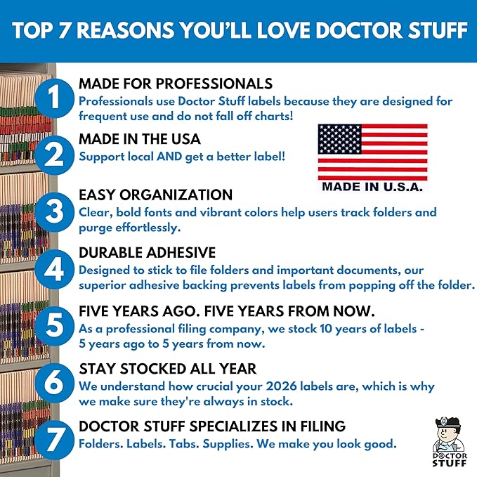 2026 Year Labels, Doctor Stuff 2026 Chart Stickers, Gray Color Coded, S & W/Acme Style, USA Made Year Stickers for End Tab File Folders, 500/Roll, 1 Roll, 3/4" x 1-1/2"