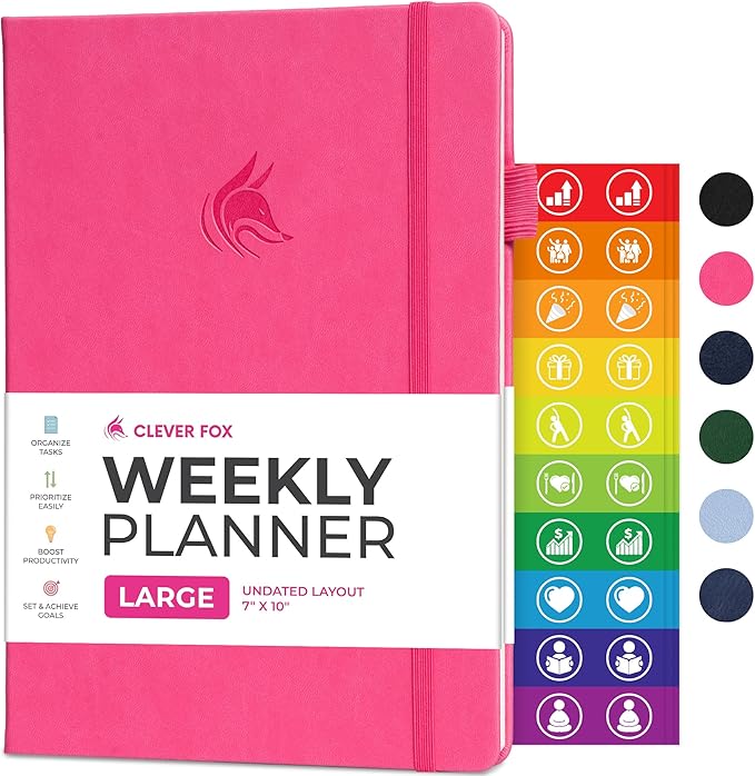 Clever Fox Planner Large – Undated Weekly & Monthly Planner for Productivity, Time Management & Goals – Organizer Journal – 7x10” (Hot Pink)