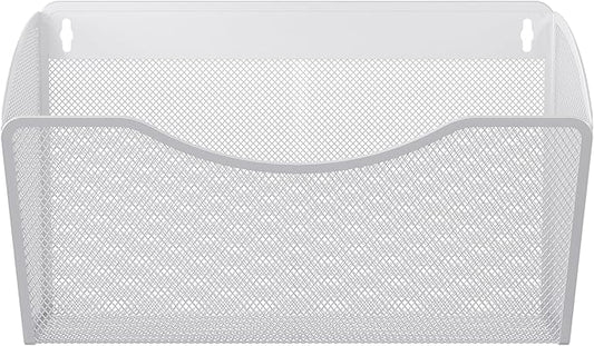EasyPAG Single Pocket Wall File Organizer, Mesh Hanging File Folder Organizer for Letter/A4 Size Folders, Wall Mounted Vertical Mail Holder for Paperwork, Office, Home, School, White