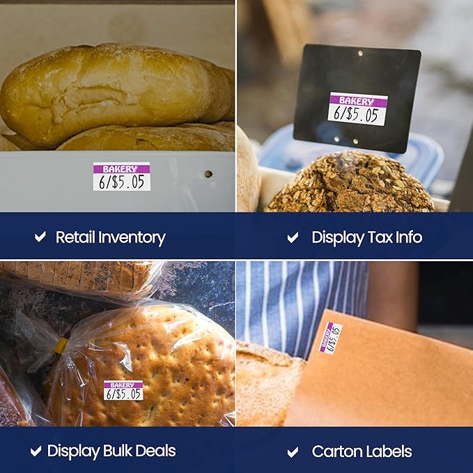 Perco Purple Reverse Print on White Bakery Labels to fit Monarch 1110 Price Gun - 16 Rolls, 17,000 Labels with Ink Roll Included