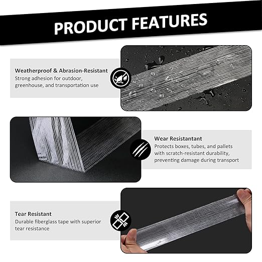 Ealyder Tape 3 Pack Transparent Reinforced Fiberglass Tape – 2 Inch x 30 Yards, 5.5 Mil Filament Strapping Tape, Adhesive Heavy Duty