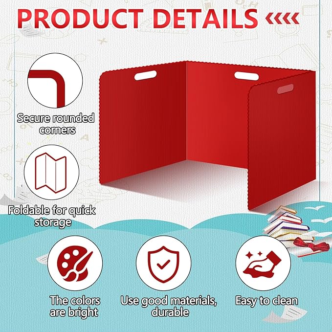 24Pack Desk Dividers for Students 14 × 17.5 × 14 Inch Plastic Durable and Waterproof Black Privacy Folders Shields Test Dividers with Classroom Privacy Boards for School Study Supplies (24PCS Red)