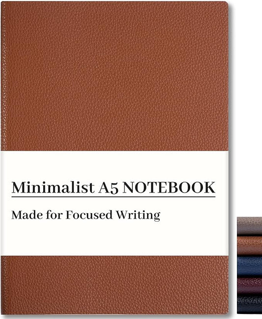 CAGIE Lined Journal Notebook for Men & Women,176 Pages A5 Medium Size Softcover Leather Journals for Writing,Travel,Business,Work & School, 100 GSM Thick Paper (5.7'' x 8.3'') (Brown)