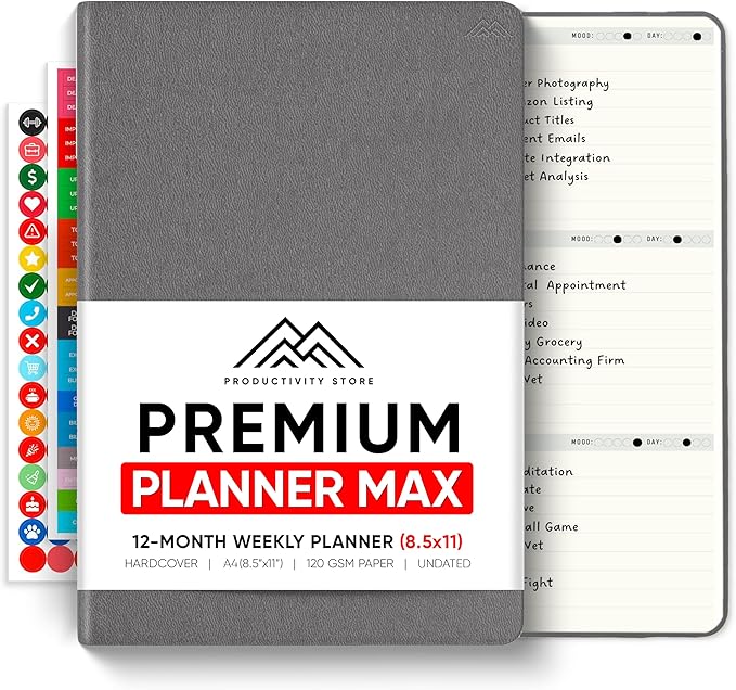 Undated, 2026 Planner, 8.5" x 11" - The #1 Productivity Planner to Achieve Your 2026 Goals - Planner 2026-2027 by PRODUCTIVITY STORE (A4, GREY)