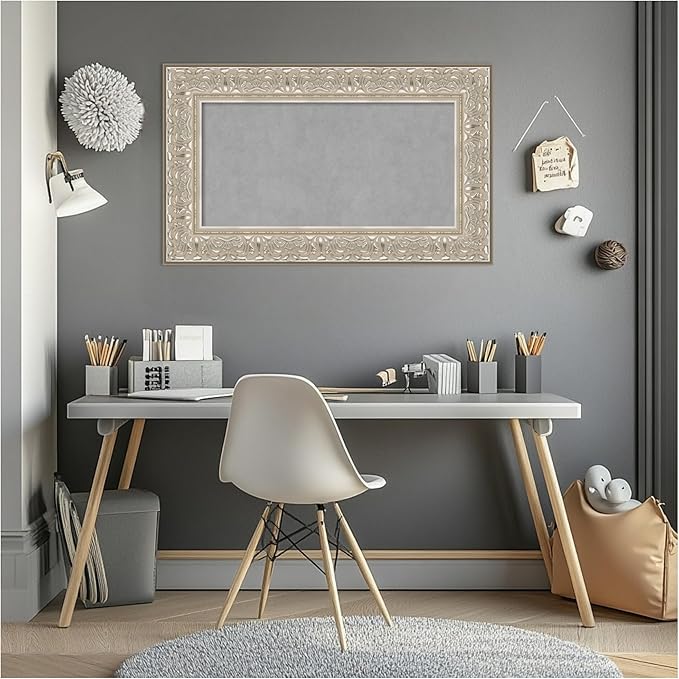 Amanti Art Silver Framed Magnetic Board 19x31 Small Vision Board for use with Magnets, 100% Metal Sheet to Display Items as Office Decor or for Home Organization in mudroom, Kitchen or Kids Room