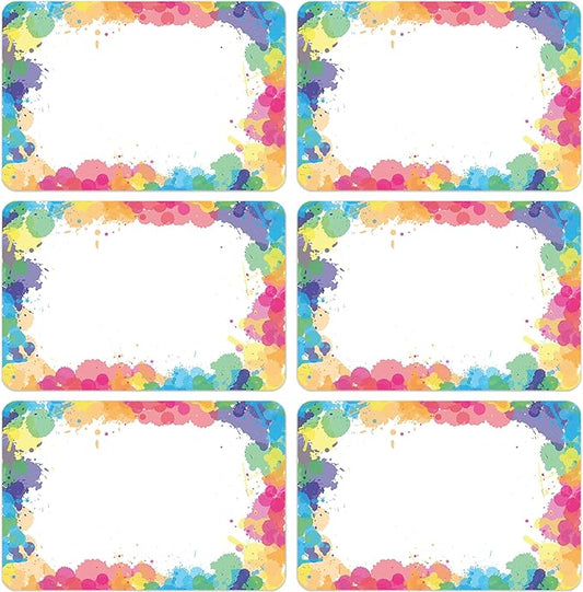 Lucleag 180PCS Watercolor Rainbow Name Tags Stickers, Rainbow Color Name Tag Labels Stickers for Back to School Classroom Student Office Desk Cubby Locker Theme Party Decoration, 2x3 inch
