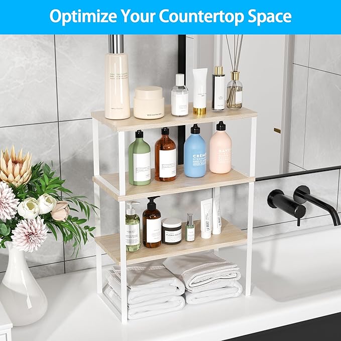 Golener Countertop Organizer Corner Shelf, 2 Tier Adjustable Stackable Corner Shelves for Kitchen, Bathroom, Spice Rack, Coffee Bar, Over Sink, Dresser Table, Corner Counter Shelf Stand, Natural Beige | Corner Shelves, for Kitchen, Bathroom, Spice Rack...