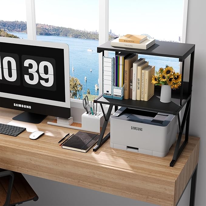 aboxoo Printer Stand for Desk, Desktop Printer Shelf Large 3-Tier Multi-Purpose Office Organization Shelves for Home Office, Black
