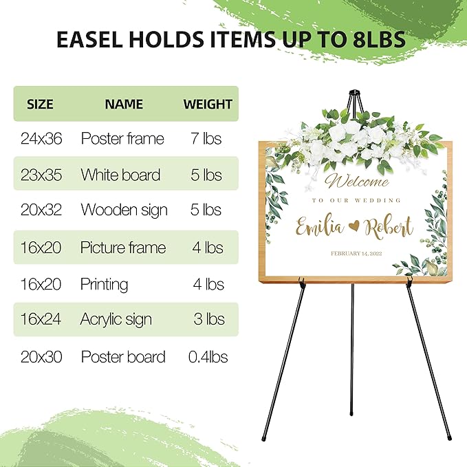 VAIIGO 63" Display Easel Stand - 2Packs Art Easels for Wedding Sign Poster Stand Folding Floor Adjustable Metal Black Easel Instant Tripod Easel for Painting Wedding Welcome Sign Stand