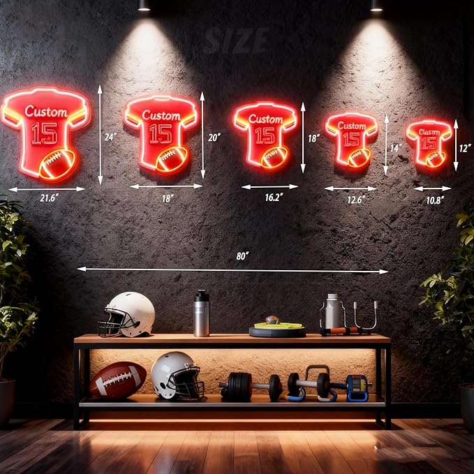 Custom Football Jersey Neon Signs for Wall Decor,Personalized Team Number Name Sport LED Light Up Sign for Football Lovers Birthday Gifts LED Signs for Party Bar Man Cave Fan Club