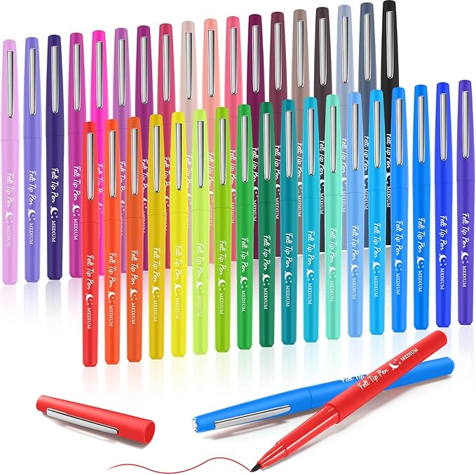 Fuyoooo 36 Pcs Felt Tip Pens 0.7mm Medium Point Colored Felt Tip Pens for Journaling Planner Writing Note-taking Art Office and School Supplies(Multicolor)