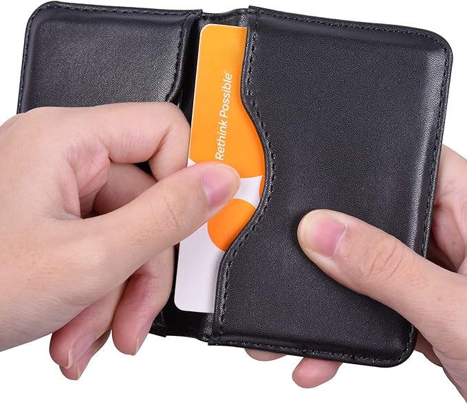 Wisdompro Business Card Holder, 2-Sided PU Leather Folio Name Card Holder Wallet Case with Magnetic Shut for Men and Women, Ultra Slim and Thin