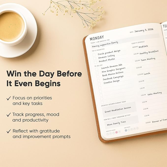 Daily Planner 2026 (5" x 8") - The Ultimate Daily Workflow Planner with Hourly Schedule & Task List to Achieve Your Goals by PRODUCTIVITY STORE (A5, Brown)