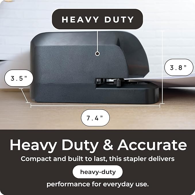 EcoElectronix Heavy Duty Electric Stapler - Heavy Pro, 45 Sheet Capacity, Quiet Operation, Jam-Free and Easy Reload - AC Adapter