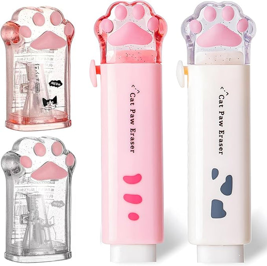 4Pcs Cat's Paw Cute Stationery Set,Cute School Supplies,Including 2 Cute Pencil Sharpeners and 2 Retractable Erasers, for Kawaii Office School Home Supplies (Cat paw)
