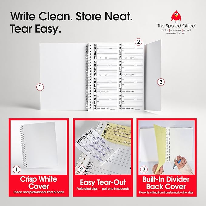 The Spoiled Office Tardy Slip Book with Carbonless Duplicates 400 Pcs - 2 3/4"x3 3/4"- Easy Tracking Log Book for School Carbon Copy, School Supplies, Office Supplies for Desk, Spiral Bound