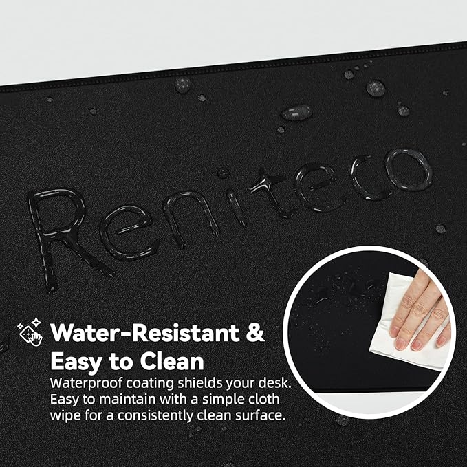 Reniteco Waterproof Large Gaming Mouse Pad with Durable Stitched Edges, Non-Slip Rubber Base, Grainy Jacquard Mouse Mat Desk Pad for Home Office Gaming, 27.6"x11.8"x0.12", Matte Black