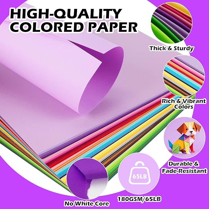 640 Sheets 8.5" X 11" Colored Cardstock, 80 Assorted Colors 180 GSM/65 LB Construction Paper Card Stock Printer Paper for Printing, Card Making, DIY Crafts, Kids School Supplies,Party Decorations