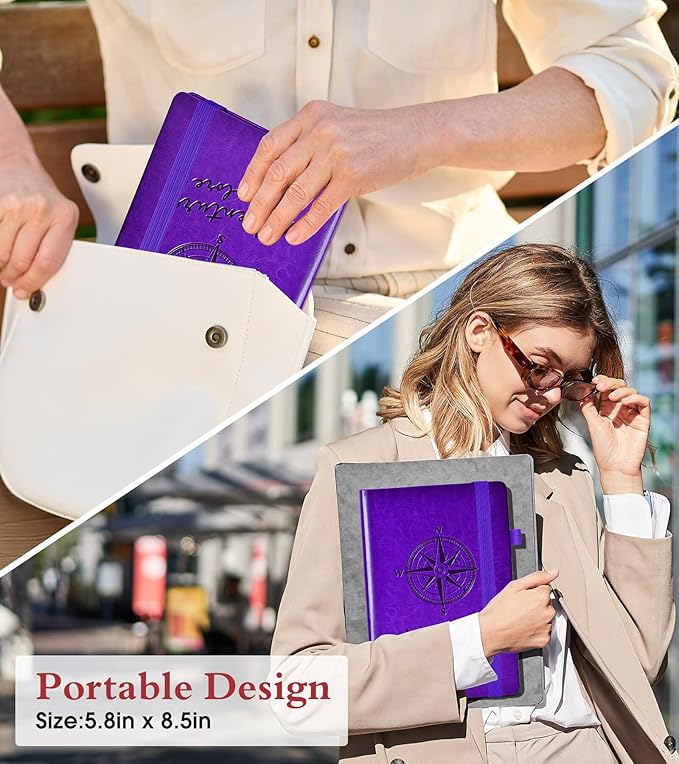 PAIBAS Lined Journal Notebook for Women Men, 160 Pages, A5 Hardcover Vintage Leather Journaling Notebooks for Work, School, Note Taking, Travel, Bible Study, Daily Diary for Writing 5.8"x8.5" (Purple)