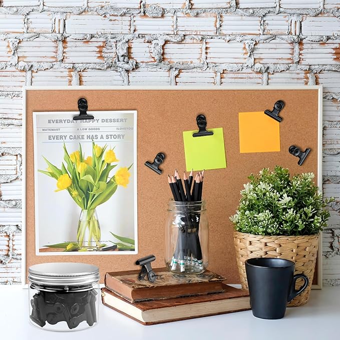 30 Pieces Push Pins Clips Black Thumb Tacks with Clips for Cork Boards, Bulletin Boards