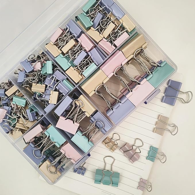 220 Pcs Colored Binder Clips Paper Clamps Assorted Sizes Large,Medium,Small,X Small for Clips Office Supplies