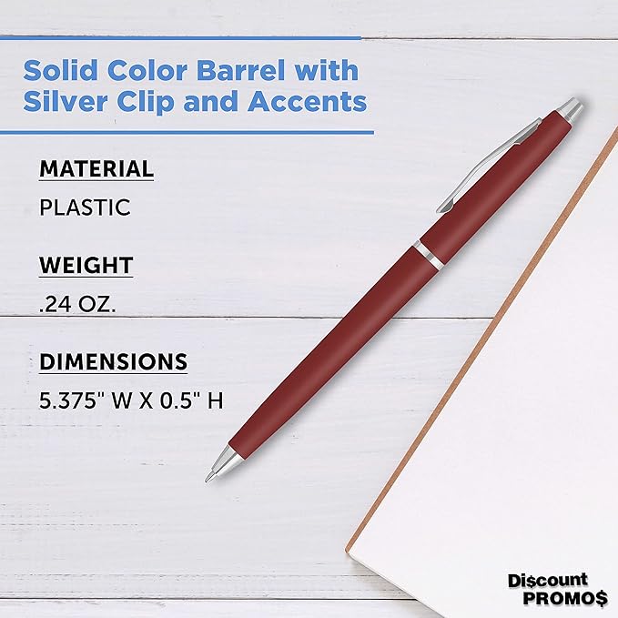 DISCOUNT PROMOS Langham Ballpoint Pens Set of 10, Bulk Pack - Black Ink, Great for Office, School, Business, Tradeshows - Burgundy