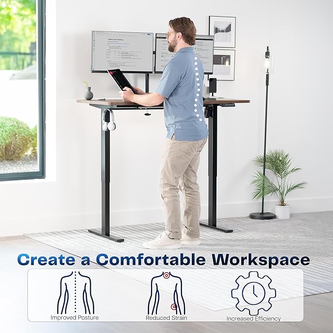 VIVO Electric 55 x 28 in Standing Desk, Memory Height Adjustment, 1B Series, Holds 220 lbs, One-Piece Rustic Vintage Brown Top, Black Frame, DESK-KIT-1B55N