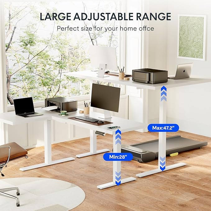 FLEXISPOT Corner Desk Dual Motor L Shaped Computer Electric Standing Sit Stand Up Desk Height Adjustable Home Office Table with Splice Board, 71x48 White