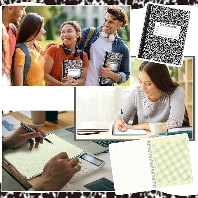 Affrolling 1 Pack Carbonless Lab Notebook Carbon Copy 8.5'' x 11'' 25 Sets of Pages 50 Pages Total Laboratory Engineering Chemistry Computation Notebook Science Grid Coil Binding(Black and White)