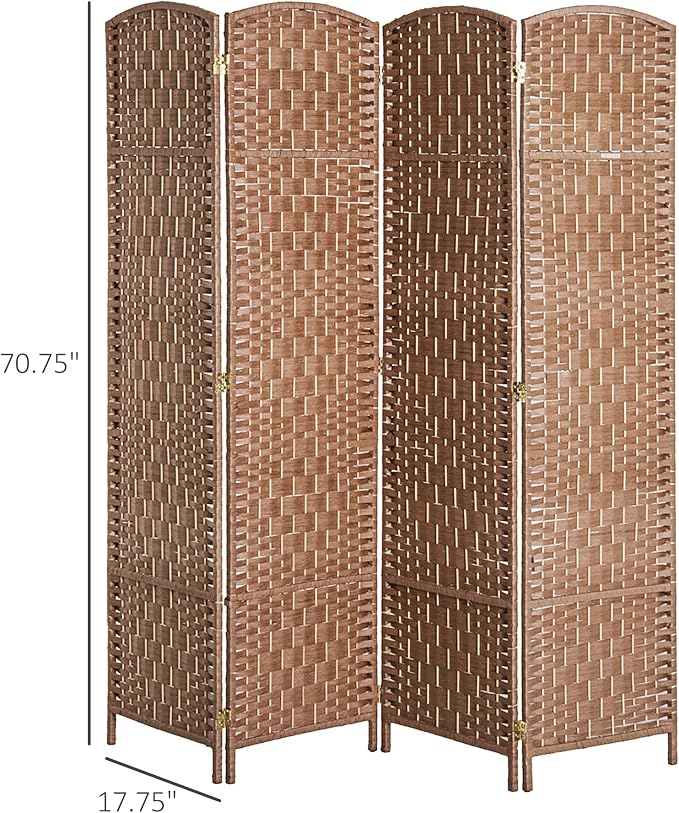 HOMCOM Room Divider, 4 Panel Folding Privacy Screen, 6FT Tall Portable Wicker Weave Partition Wall Divider for Bedroom, Home Office, Natural