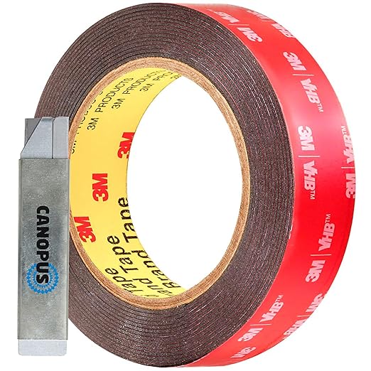 CANOPUS Double Sided Tape, 5952 Heavy Duty Mounting Tape, Strong Bond & Weatherproof Seal Strip for Automotive Mounting, Picture and Photo Frame, Poster, Craft, 1 in x 15 ft, Black, Made in USA