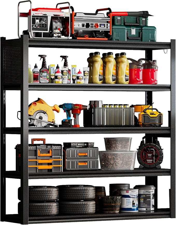 PLMFJQK 2 Sets Storage Shelves with Pegboard,59" W 24" D Heavy Duty Garage Shelving Units and Storage,Metal Shelving Adjustable Shelves,Garage Storage Rack,Industrial Utility Shelf Organization