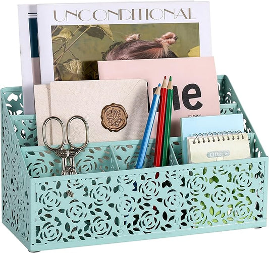 DINGTAI Modern Countertop Organizer, Desk Accessories - Organizer for Bills, Letters, Papers - Mail Sorter, Pencil Holder (Blue)
