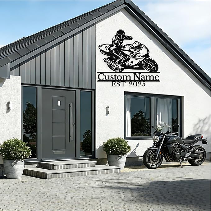 Personalized Motorcycle Metal Sign Custom Biker Name Sign Dirt Bike Wall Decor Motorcycle Home Decor Motorbikes Sign Garage Decor Gifts for Men Husband Rider