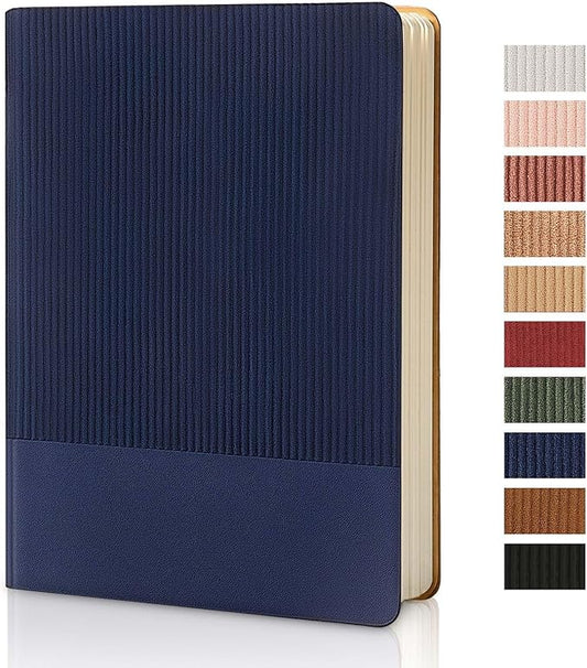 TSFPapier Lined Journal Notebook for Work College Ruled Note Book 5.79"x8.27" A5 PU Leather Daily Journaling 216 Pages for Women Men Writing Home School Supplies Business (Dark Blue)